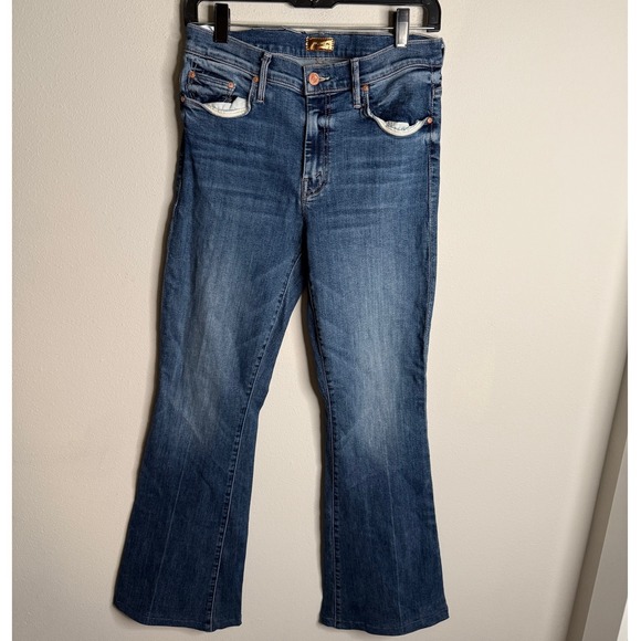 MOTHER Women's 29 Navy The Hustler Roller Sneak Bootcut Flare Denim Jeans Casual - Picture 2 of 7